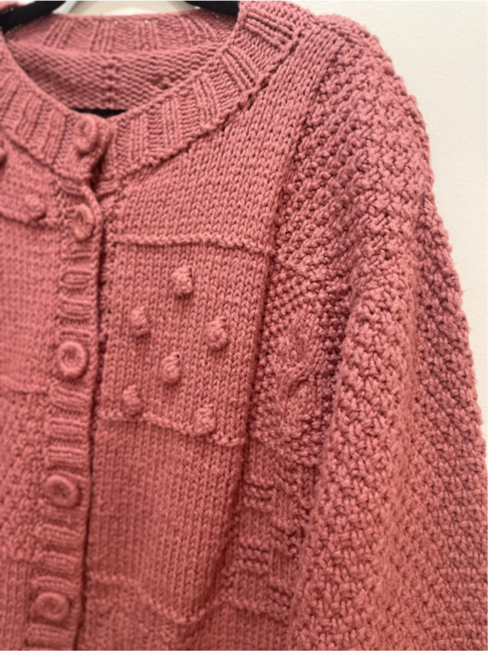Vintage Hand Knit Chunky Bobble Textured Cardigan Medium Cottage Cabin Trad Wife - Picture 2 of 6